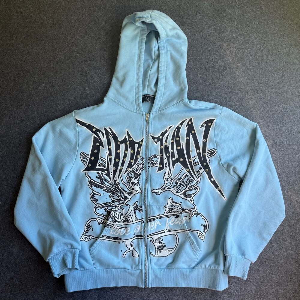 Mixed Emotion Blue Graffiti  Zip-Up Hoodie XL